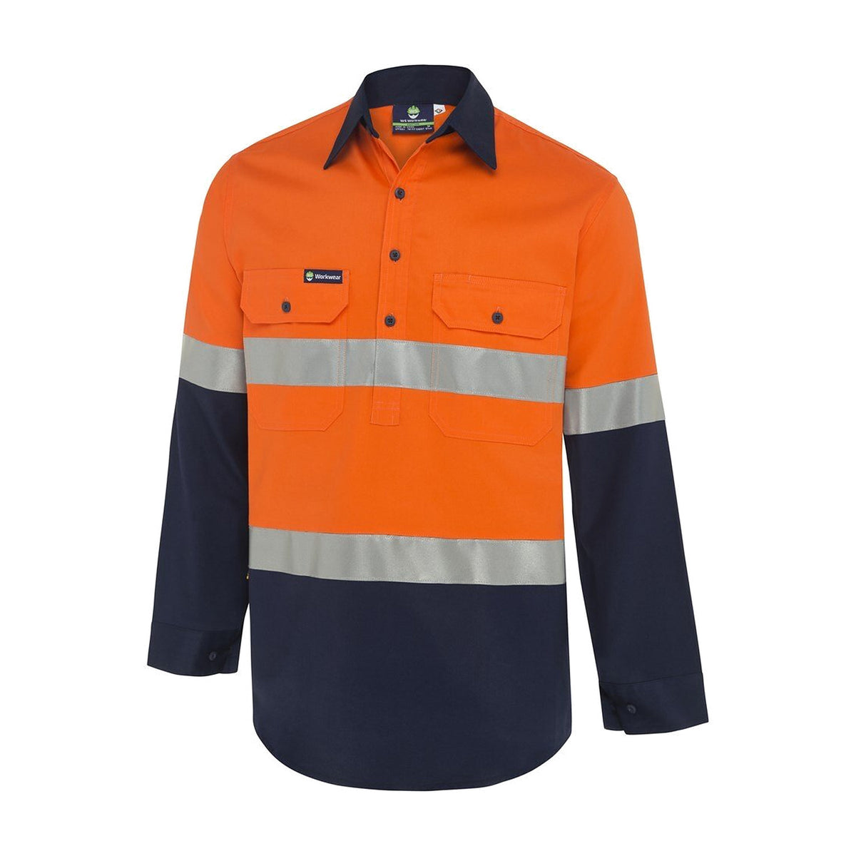 WS Workwear Mens Hi-Vis Half Button-Up Shirt