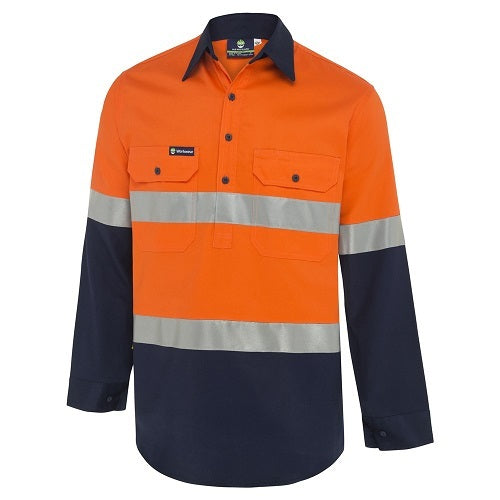 WS Workwear Mens Hi-Vis Half-Button-Up Shirt Orange/Navy 5Xl