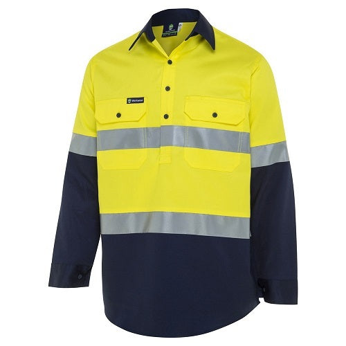 WS Workwear Mens Hi-Vis Half-Button-Up Shirt Yellow/Navy 5XL