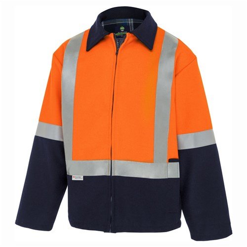 WS Workwear Mens LongSleeve Taped Wool Bluey Jacket,Orange/Navy, Small - AIMS Industrial Supplies