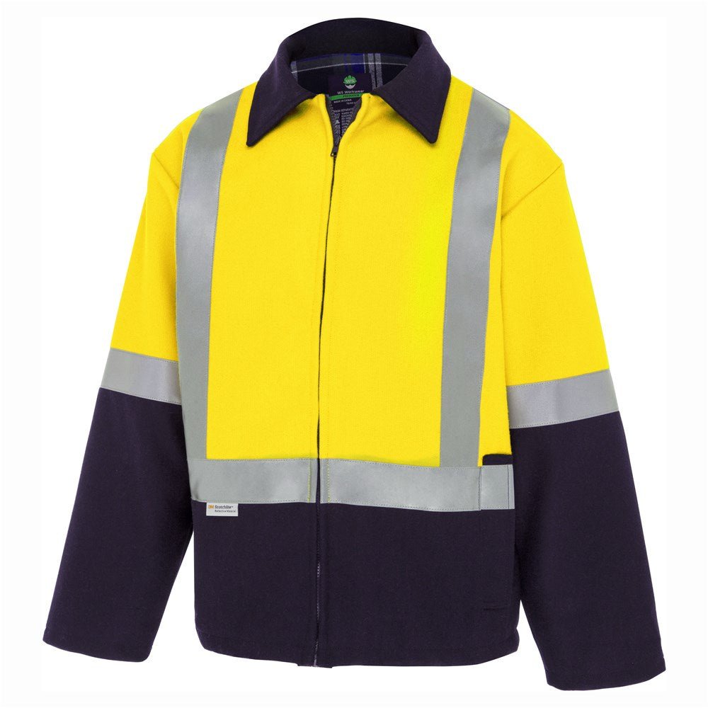 WS Workwear Mens LongSleeve Taped Wool Bluey Jacket,Orange/Navy, Small - AIMS Industrial Supplies