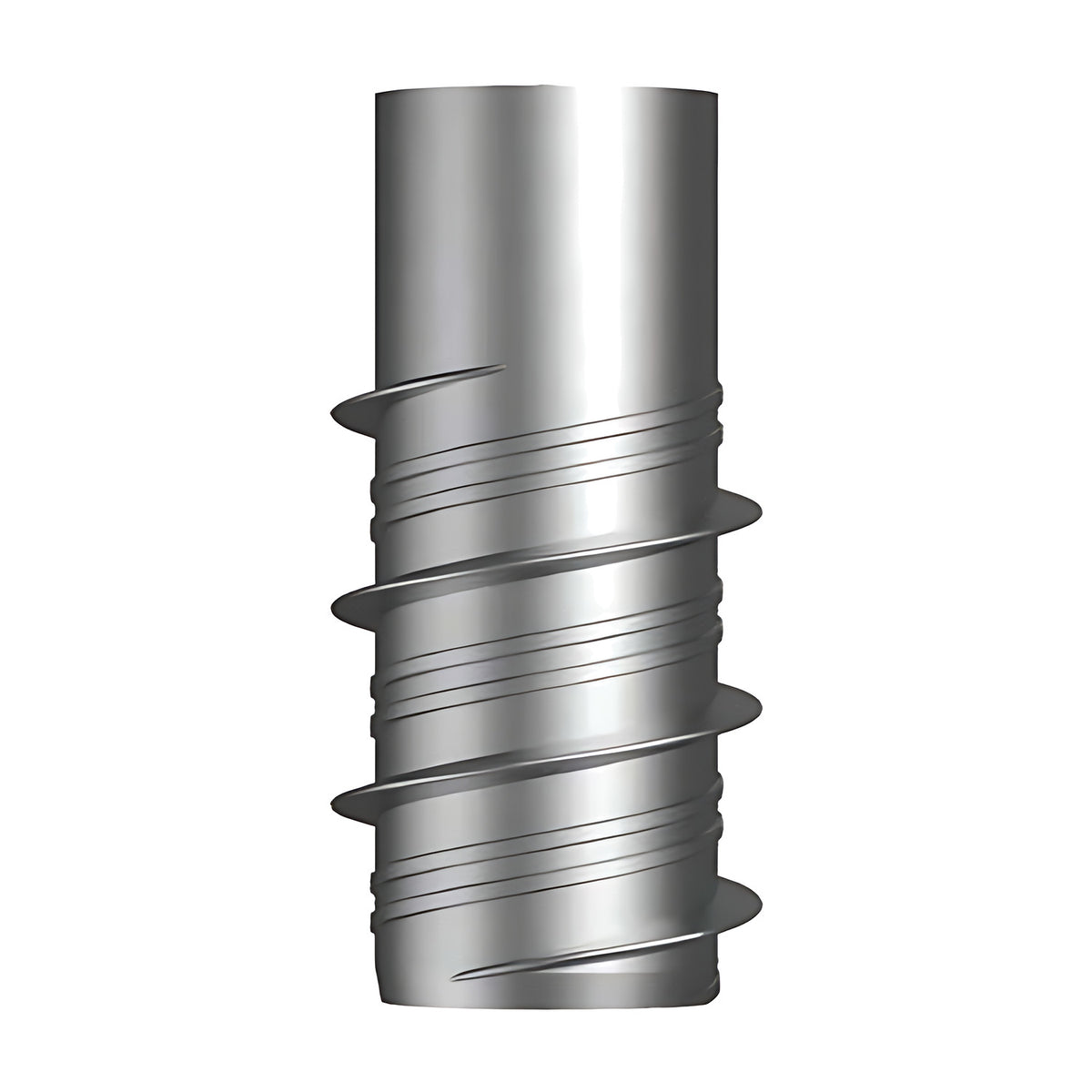 Hobson Xbolt Bite internal thread hex anchor, R1000 coating, grey cylindrical anchor with spiral cutting ribs on the outside