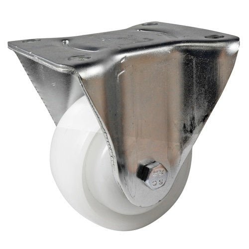 Zinc-Plated Fixed Plate Castor - Nylon Wheel, White I3 Series - AIMS Industrial Supplies