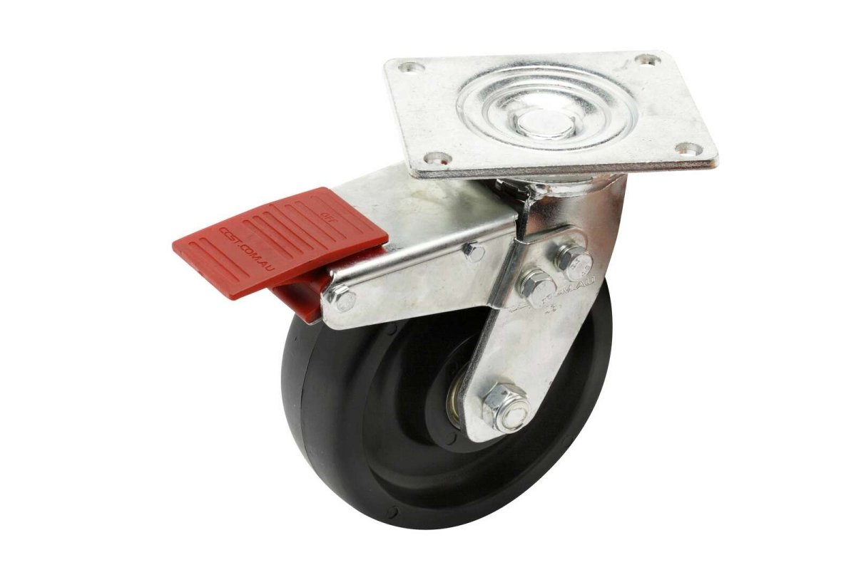 Zinc - Plated Swivel Plate Castor with Brake - Nylon Wheel, Black J3 - AIMS Industrial Supplies