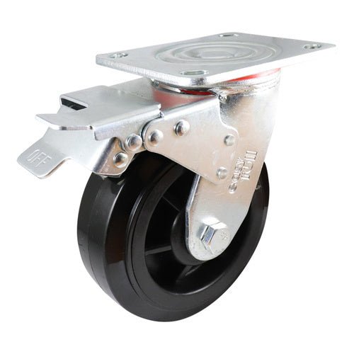 Zinc - Plated Swivel Plate Castor with Brake - Nylon Wheel, Black J3 - AIMS Industrial Supplies