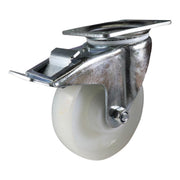 Zinc - Plated Swivel Plate Castor with Brake - Nylon Wheel, White I3
