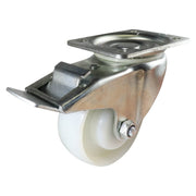 Zinc - Plated Swivel Plate Castor with Brake - Nylon Wheel, White I3 - AIMS Industrial Supplies