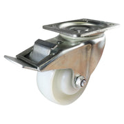 Zinc-Plated Swivel Plate Castor with Brake - Nylon Wheel, White I31